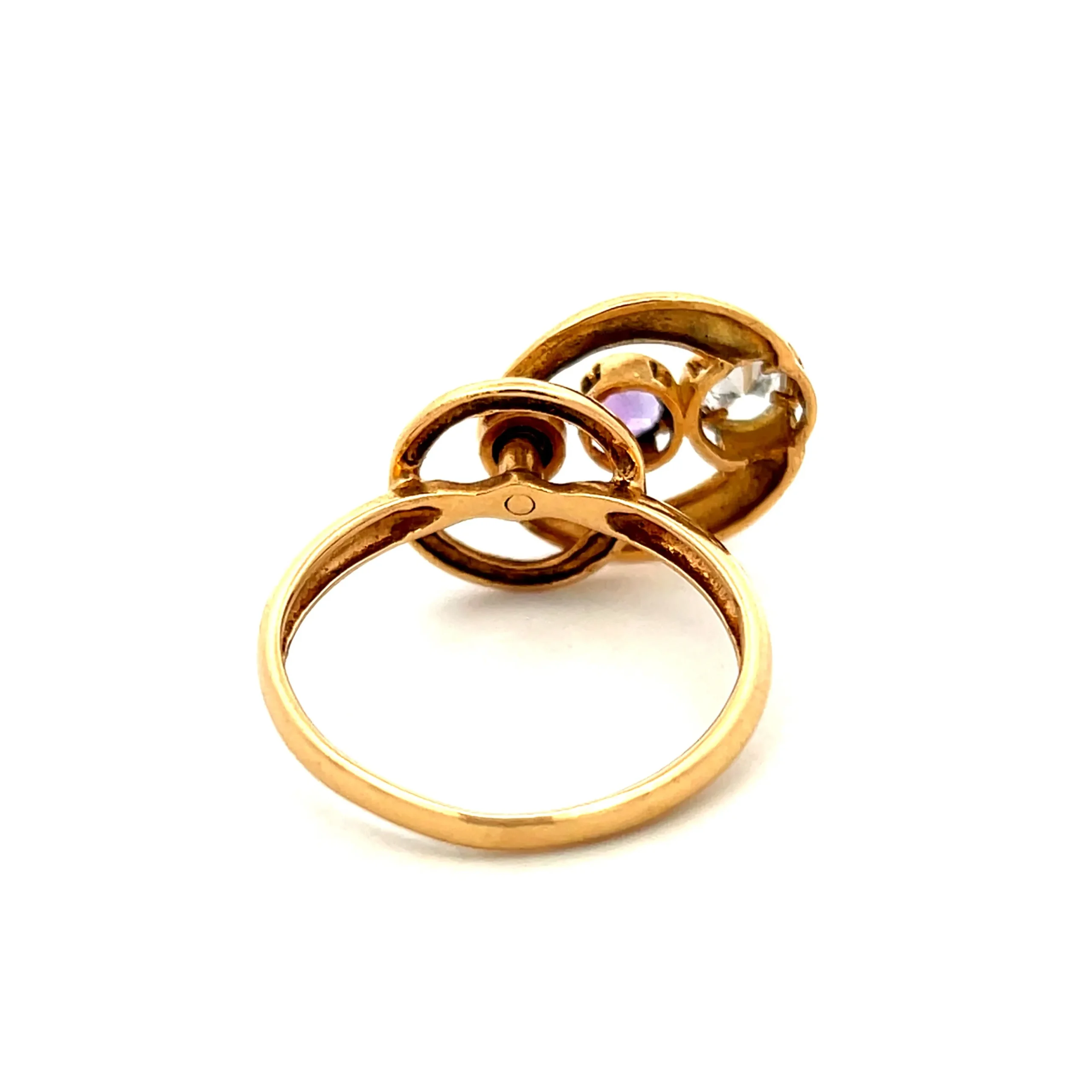 Estate 18K Yellow Gold Amethyst & Diamond Vintage Movement Ring