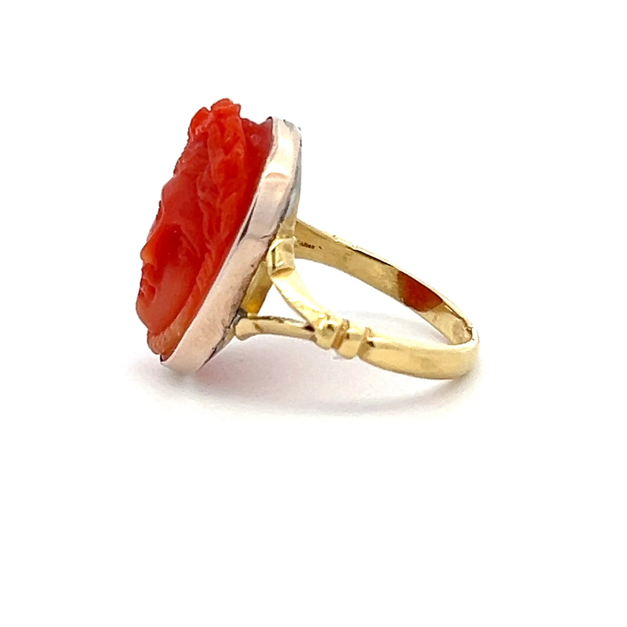 Estate 18K Yellow Gold & Gold Filled Victorian Coral Cameo Ring