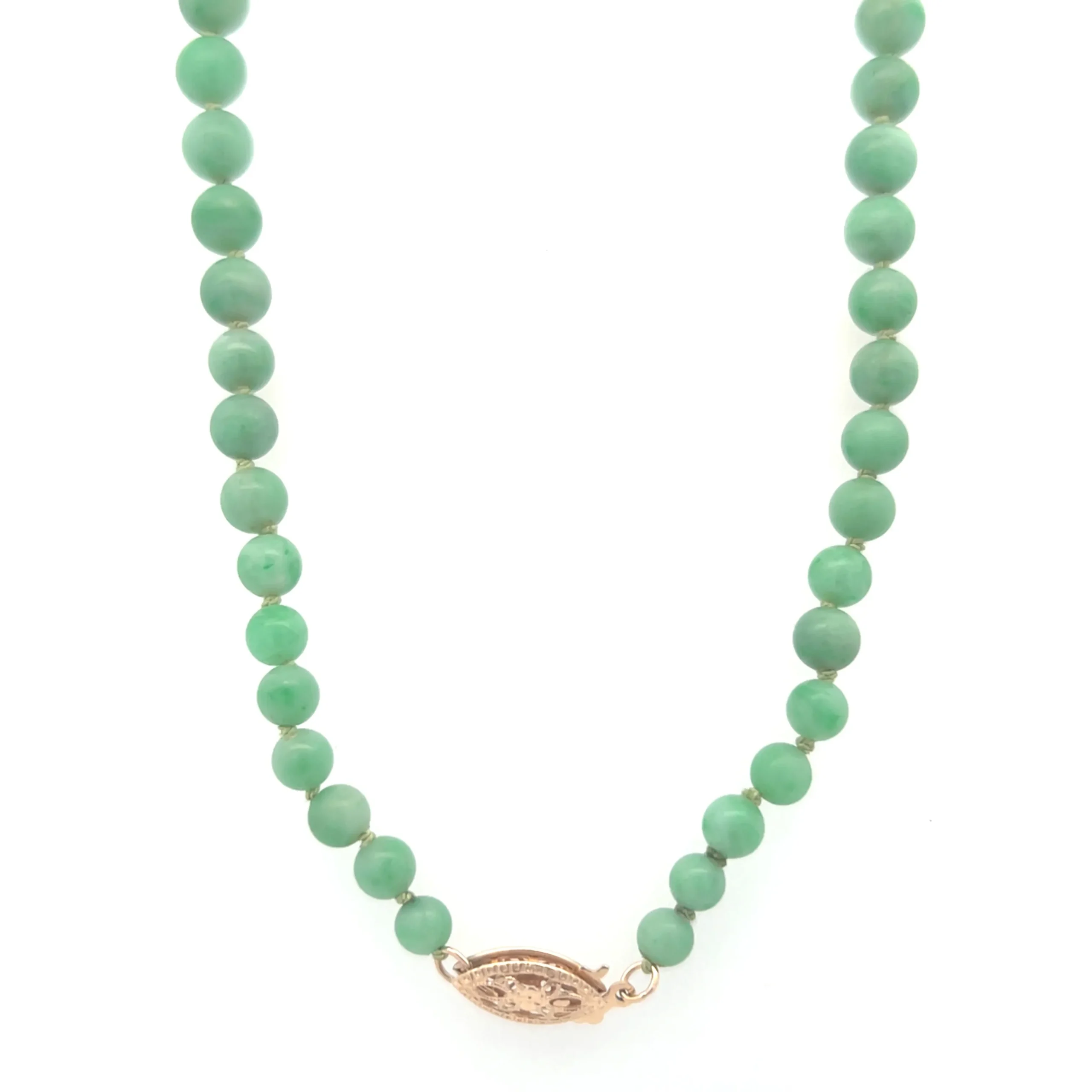 Estate 14K Yellow Gold Graduated Jade Bead NecklaceEstate 14K Yellow Gold Graduated Jade Bead Necklace