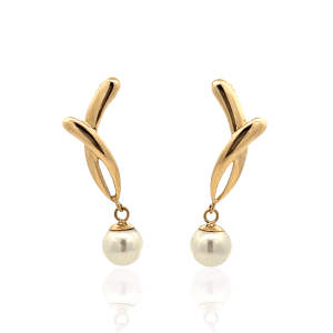Estate 14K Yellow Gold 8mm Pearl Drop Earrings