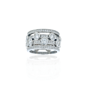 Estate 18K White Gold 2.54ctw Diamond Multi Row Statement Ring