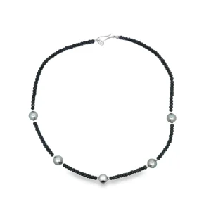 Estate 18K White Gold Tahitian Pearl & Black Spinel Necklace