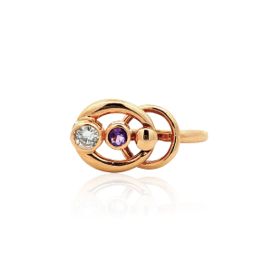 Estate 18K Yellow Gold Amethyst & Diamond Vintage Movement Ring