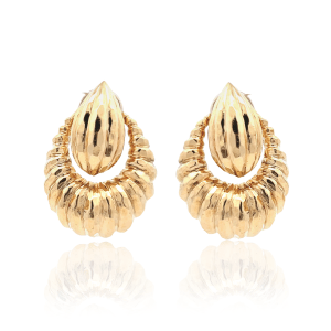 Estate 18K Yellow Gold Scalloped Henry Dunay Doorknocker Earrings