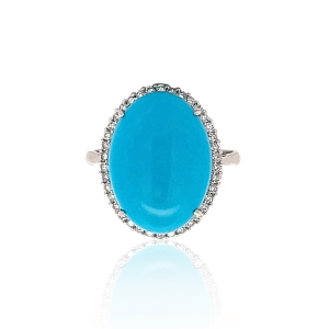 Estate Platinum Oval Turquoise & Diamond Halo Ring