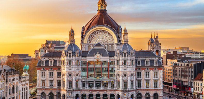Antwerp, Belgium cityscape at Centraal Railway Station