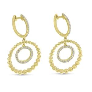 14K Yellow Gold 0.39ctw Diamond Huggie Hoop Drop Earrings
