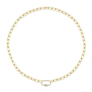 14K Yellow Gold 0.23ctw Diamond Carabiner Clasp Paperclip Chain Necklace by Shy Creation
