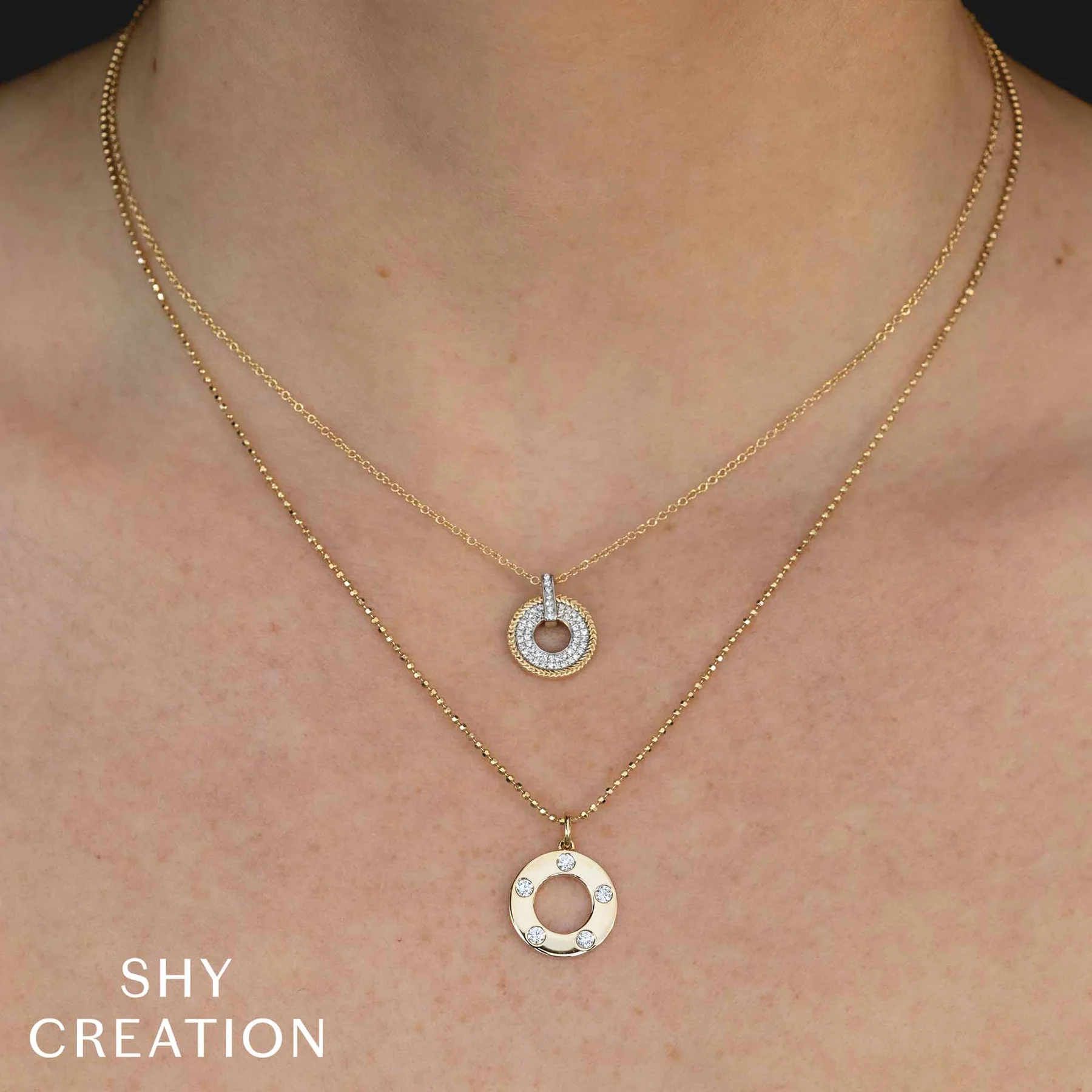 14K Yellow Gold 0.24ctw Diamond Circle Pendant Necklace by Shy Creation