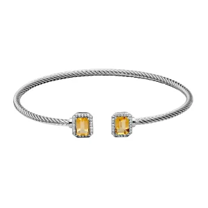 Sterling Silver Emerald Cut Citrine Cuff Bracelet