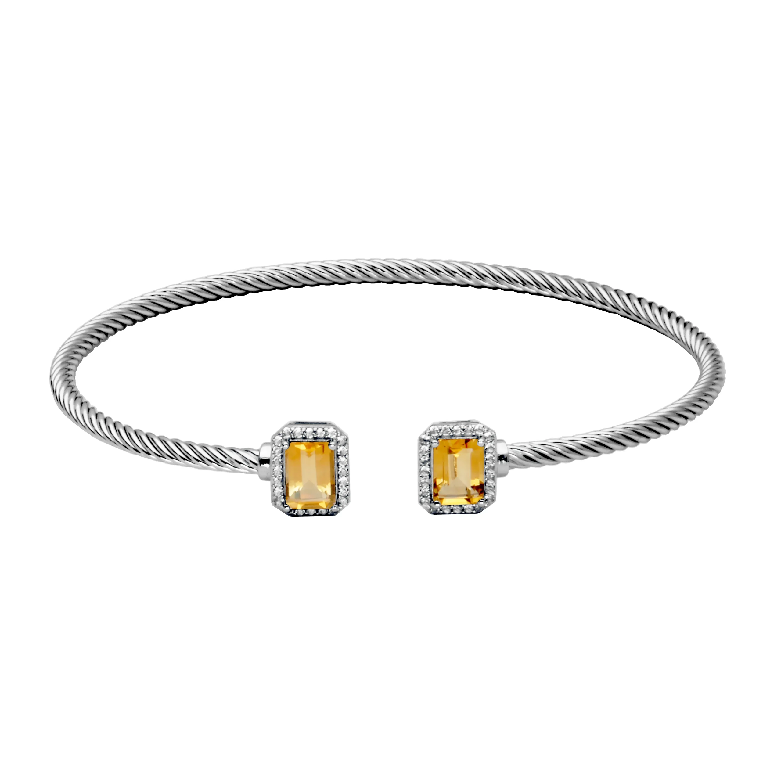 Sterling Silver Emerald Cut Citrine Cuff Bracelet