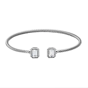 Sterling Silver Emerald Cut White Topaz Cuff Bracelet