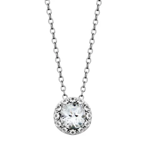 Sterling Silver White Topaz Halo Necklace by Samuel B.