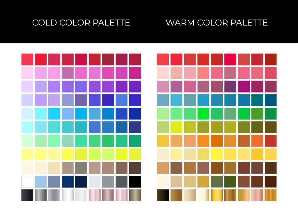 Cold and Warm Color Palette with Solid Colors and Metal Gradients