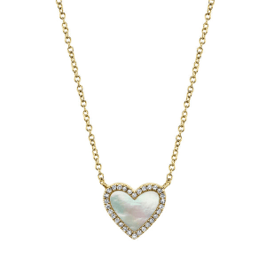 14k Yellow Gold Mother of Pearl and Diamond Heart Necklace by Shy Creation
