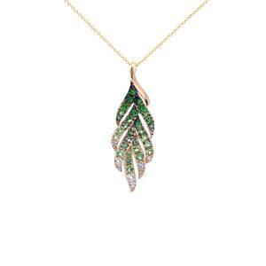 14K Yellow Gold LeVian Tsavorite Garnet Leaf Necklace