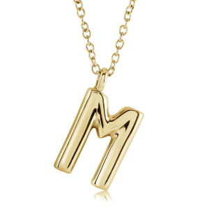 Stainless Steel Gold Plated Bubble Initial Letter "M" Necklace