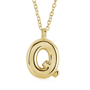 Stainless Steel Gold Plated Bubble Initial Letter "Q" Necklace