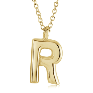 Stainless Steel Gold Plated Bubble Initial Letter "R" Necklace
