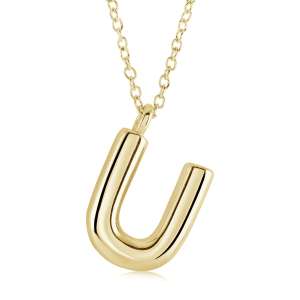 Stainless Steel Gold Plated Bubble Initial Letter "U" Necklace
