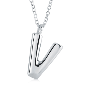 Stainless Steel Bubble Initial Letter "V" Necklace
