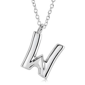 Stainless Steel Bubble Initial Letter "W" Necklace