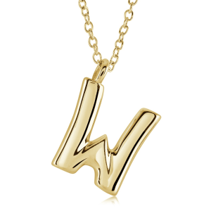 Stainless Steel Gold Plated Bubble Initial Letter "W" Necklace