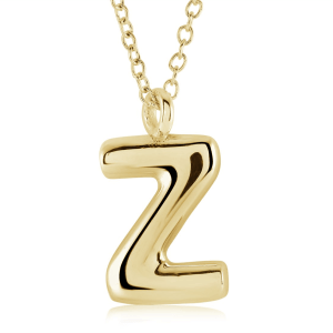 Stainless Steel Gold Plated Bubble Initial Letter "Z" Necklace