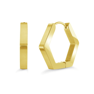 Stainless Steel Gold Plated 18MM Hexagon Hoop Earrings