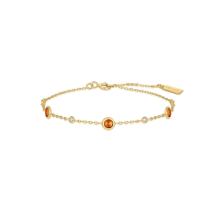 14K Yellow Gold Plated Solar Orange Nano Gemstone Station Bracelet