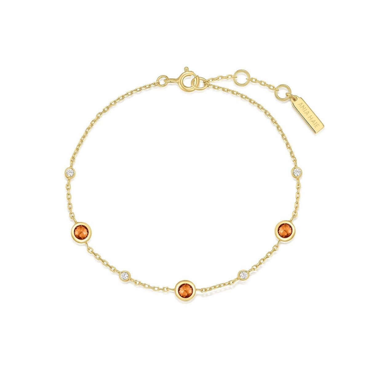 14K Yellow Gold Plated Solar Orange Nano Gemstone Station Bracelet