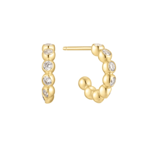 14K Yellow Gold Plated Cubic Zirconia Beaded Hoop Earrings by Ania Haie