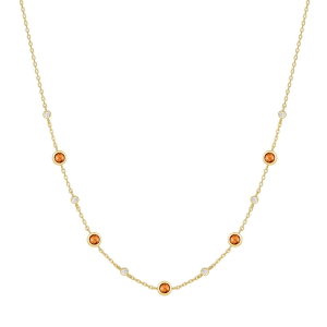 14K Yellow Gold Plated Solar Orange Nano Gemstone Station Necklace