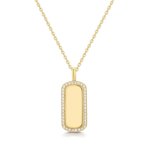 14K Yellow Gold Plated Cubic Zirconia Dog Tag Pendant Necklace