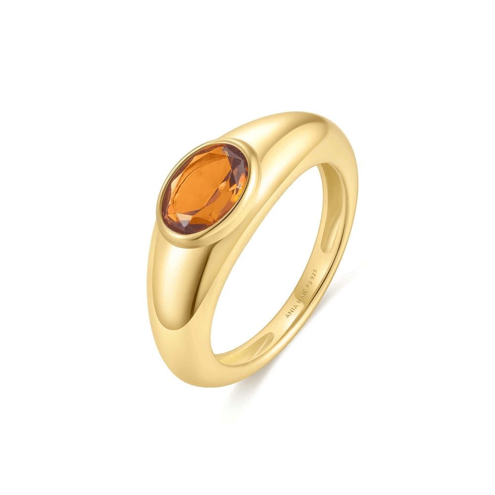 14K Yellow Gold Plated Solar Orange Nano Gemstone Ring by Ania Haie