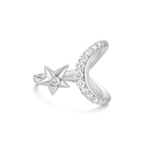 Sterling Silver Cubic Zirconia Moon & Star Adjustable Ring