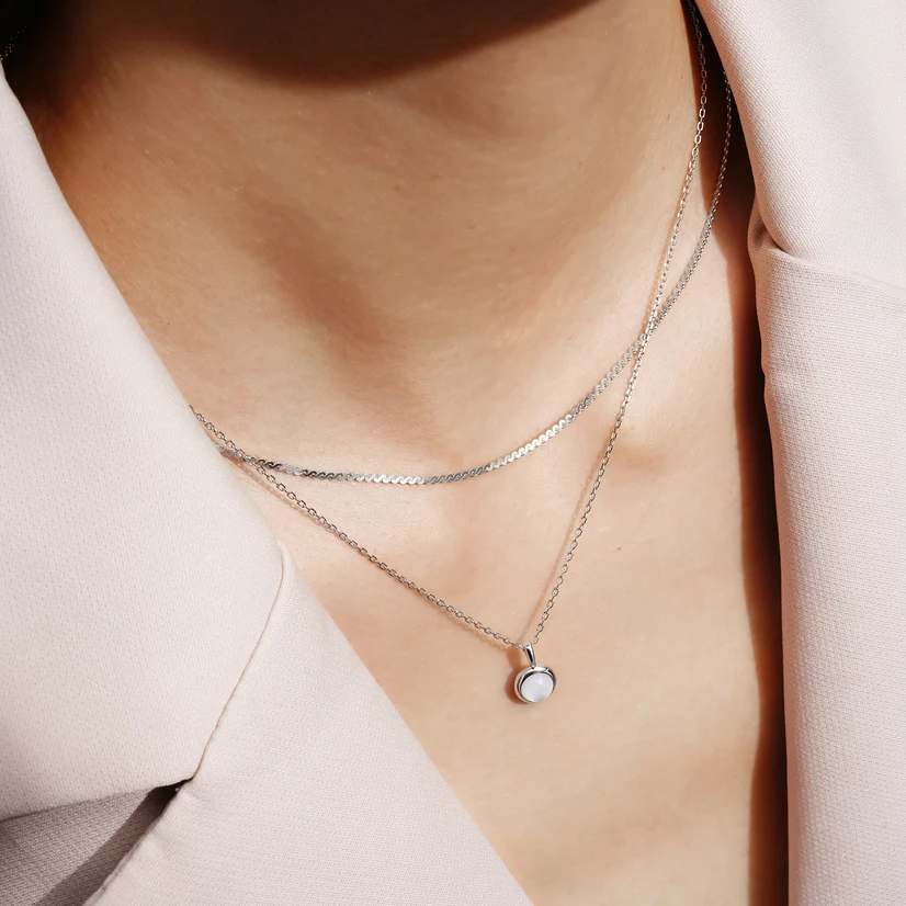 Sterling Silver Round Mother of Pearl Pendant Necklace