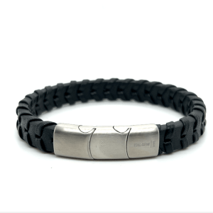 Stainless Steel 10MM Black Leather Bracelet