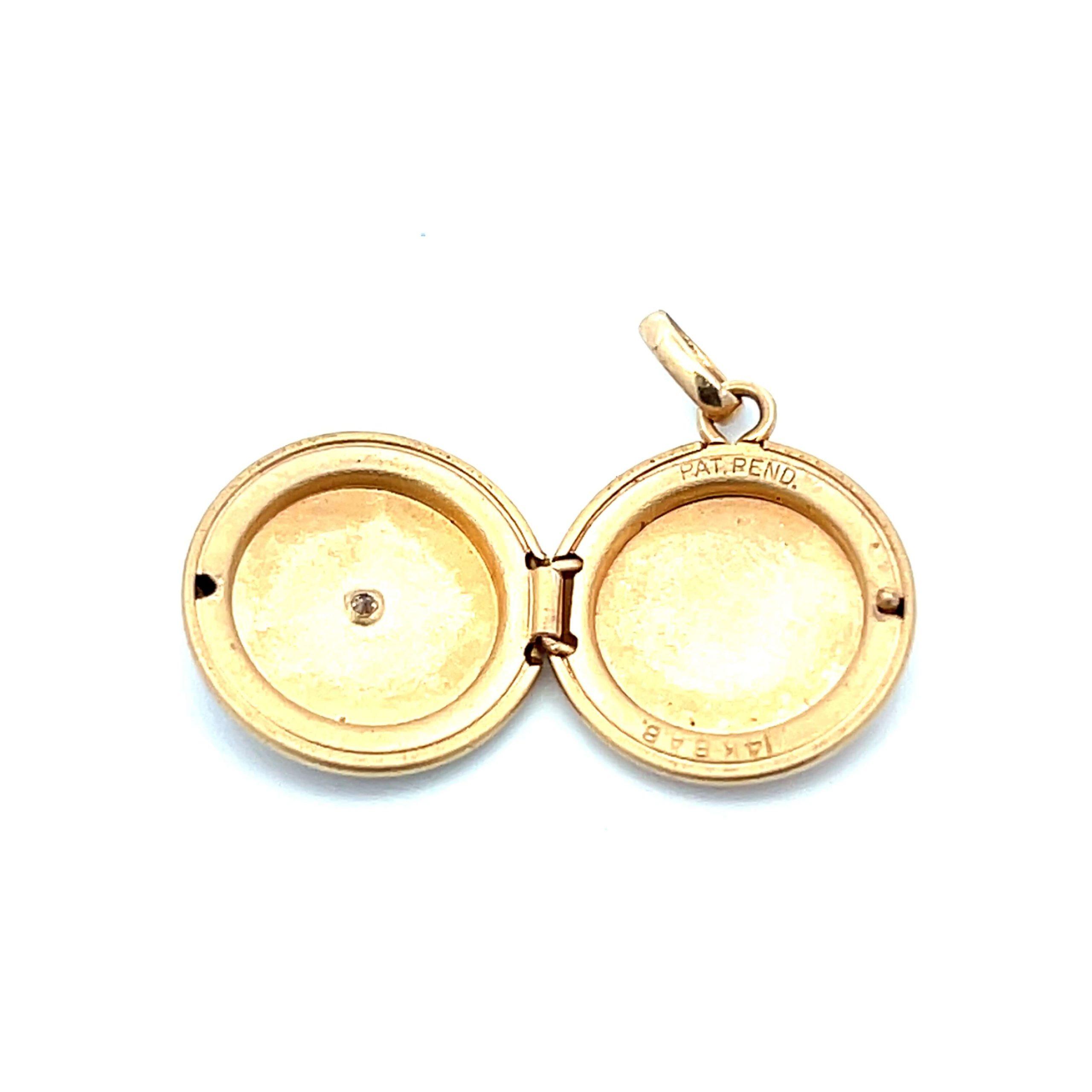 Estate 14K Yellow Gold Diamond Locket Necklace