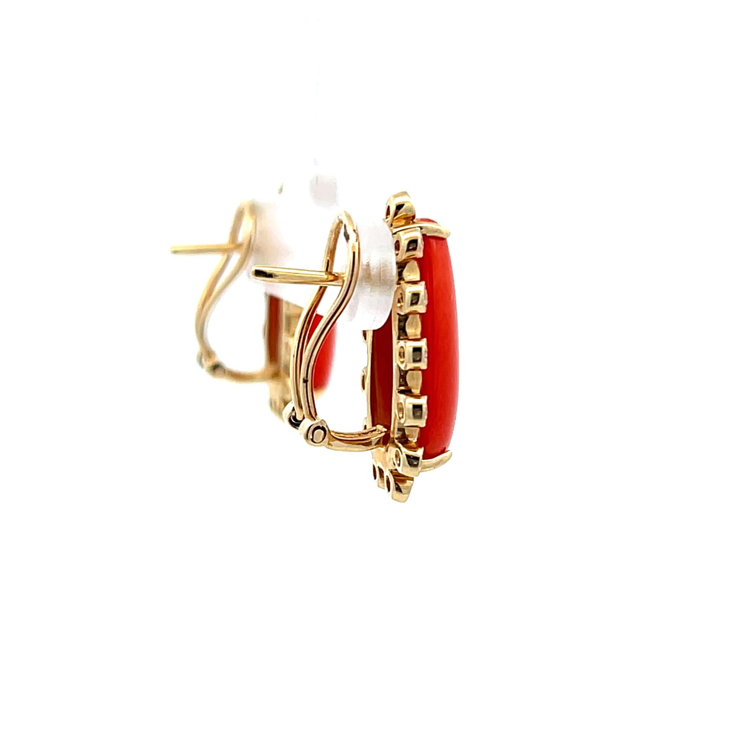 Estate 14K Yellow Gold Pear-Shaped Coral & Diamond Stud Earrings