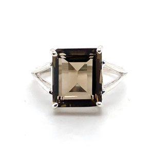 Sterling Silver Emerald-Cut Smoky Quartz Solitaire Ring