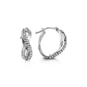 10K White Gold Cubic Zirconia Twist Hoop Earrings