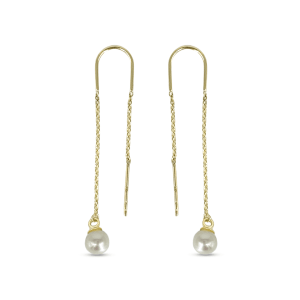 10K Yellow Gold Cultured Pearl Drop Threader Earrings