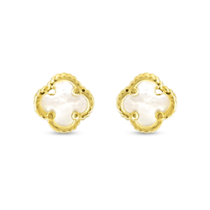10K Yellow Gold Mother of Pearl Clover Stud Earrings