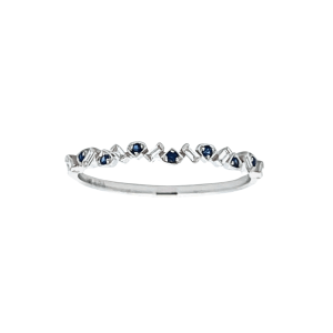 14K White Gold 0.14ctw Blue Sapphire & Diamond Stackable Band