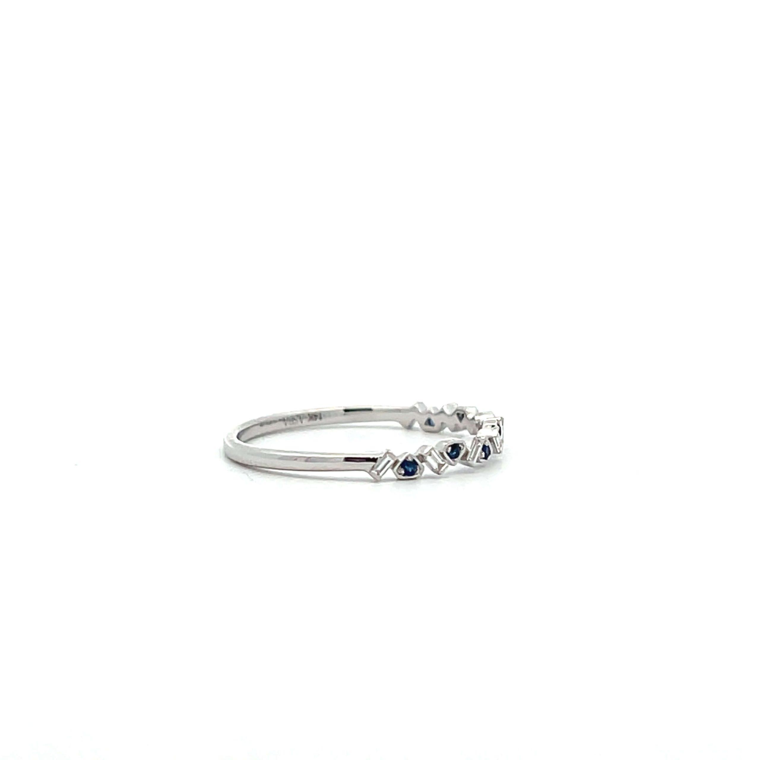 14K White Gold 0.14ctw Blue Sapphire & Diamond Stackable Band