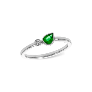 14K White Gold 0.22ctw Pear-Shaped Emerald & Diamond Ring