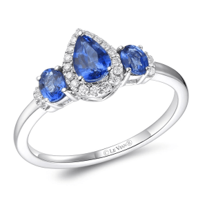 14K White Gold 0.88ctw Three-Stone Blue Sapphire Ring with Diamond Accents by Le Vian