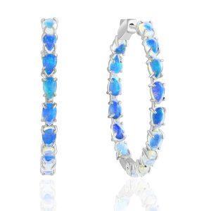 14K White Gold 4.46ctw Opal Inside-Out Hoop Earrings by David Kord