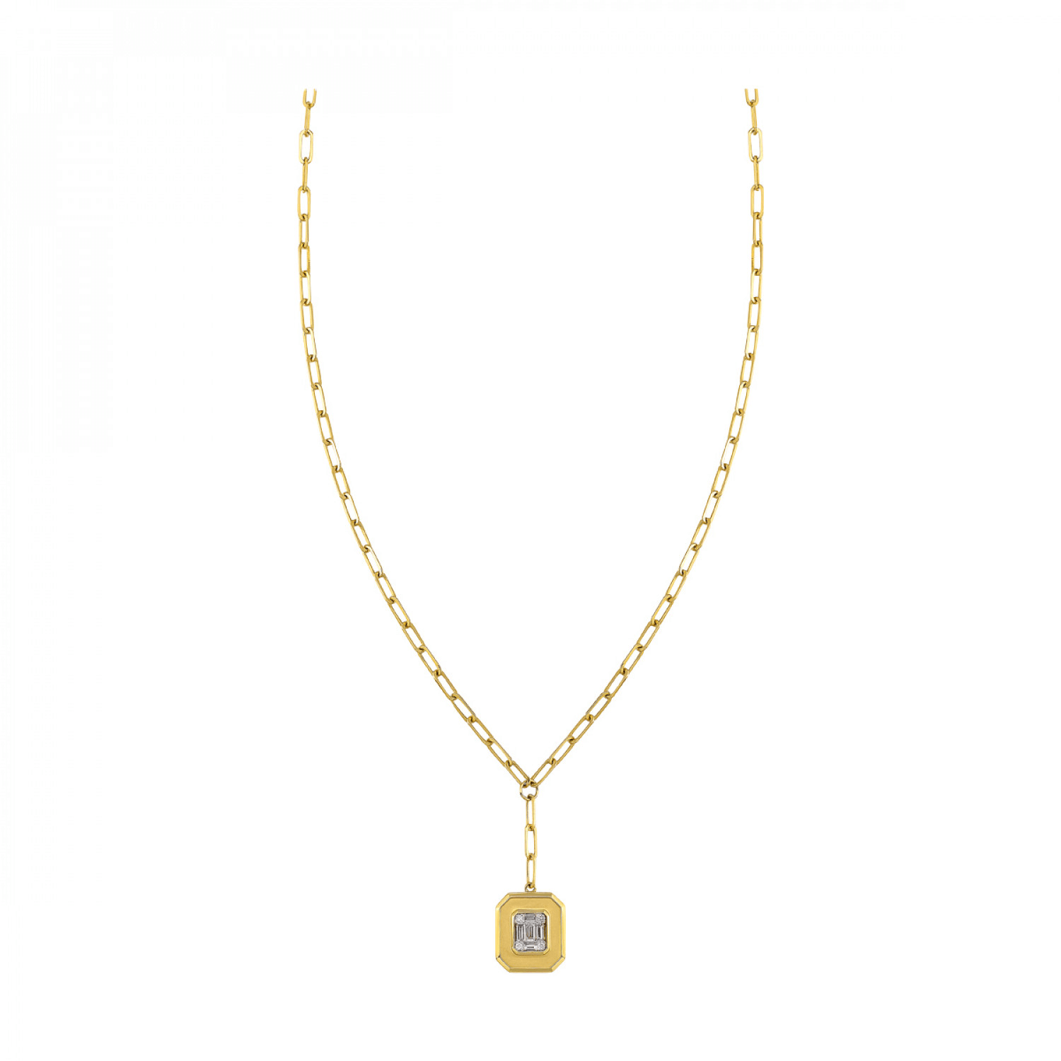 14K Yellow Gold 0.14ctw Baguette & Round Diamond Cluster Necklace